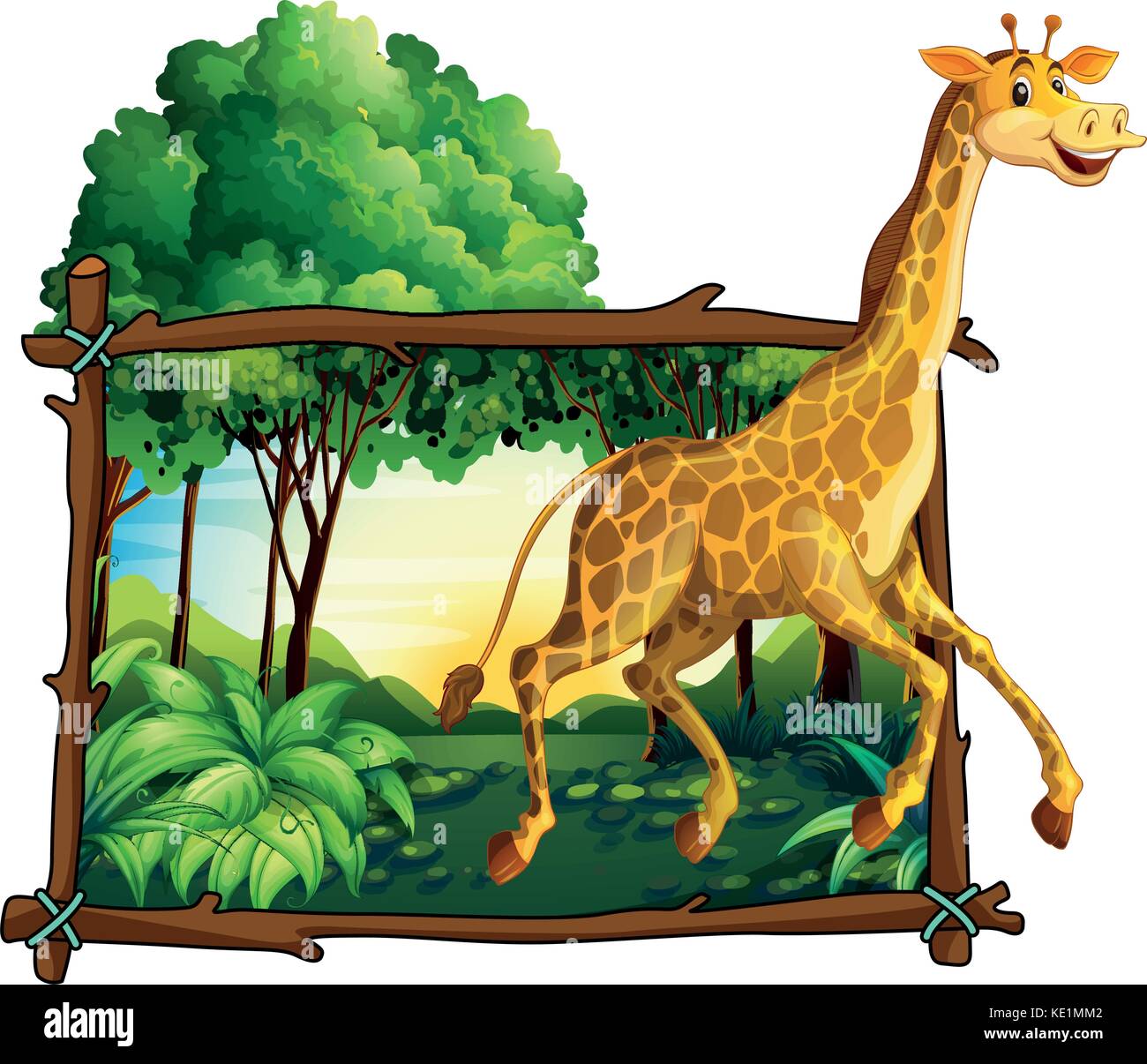 La giraffa in esecuzione nella foresta illustrazione Illustrazione Vettoriale