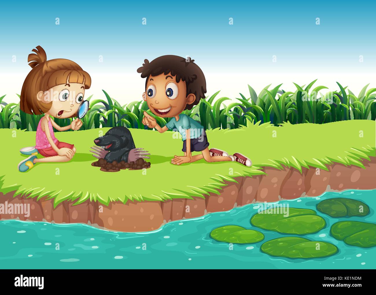 Un ragazzo e una ragazza divertirsi nel parco illustrazione Illustrazione Vettoriale