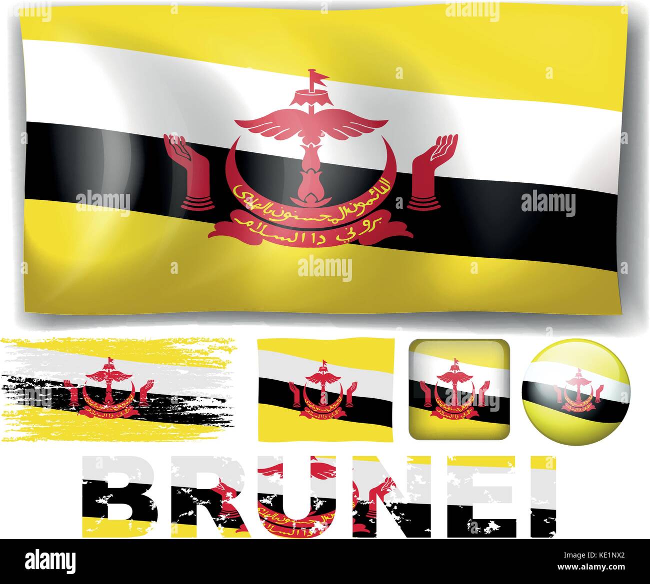 Brunei bandiera in diversi disegni illustrazione Illustrazione Vettoriale