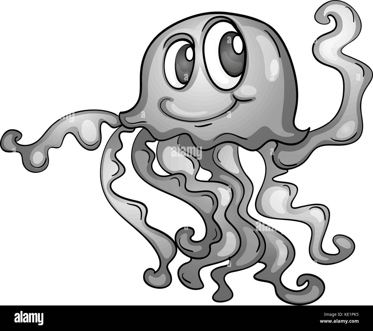 Jelly fish sorridente in bianco e nero illustrazione Illustrazione Vettoriale