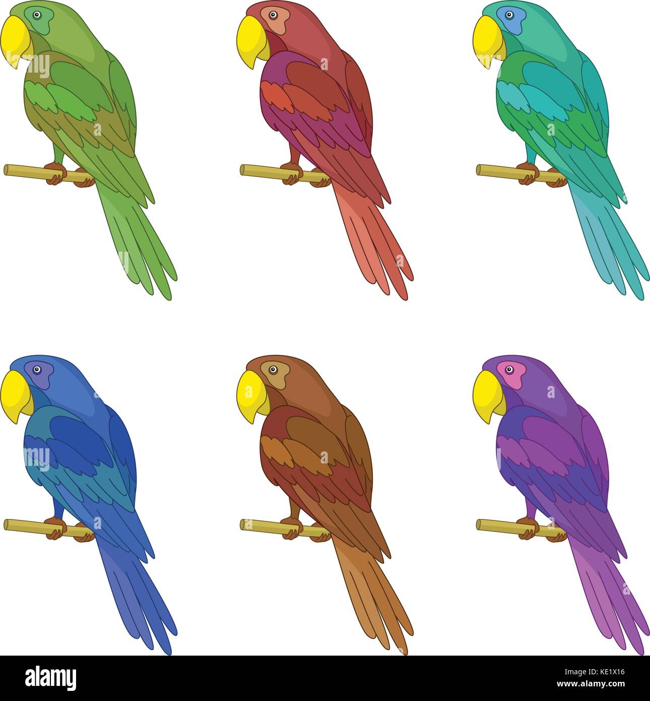 Pappagalli su un palo, impostare Illustrazione Vettoriale