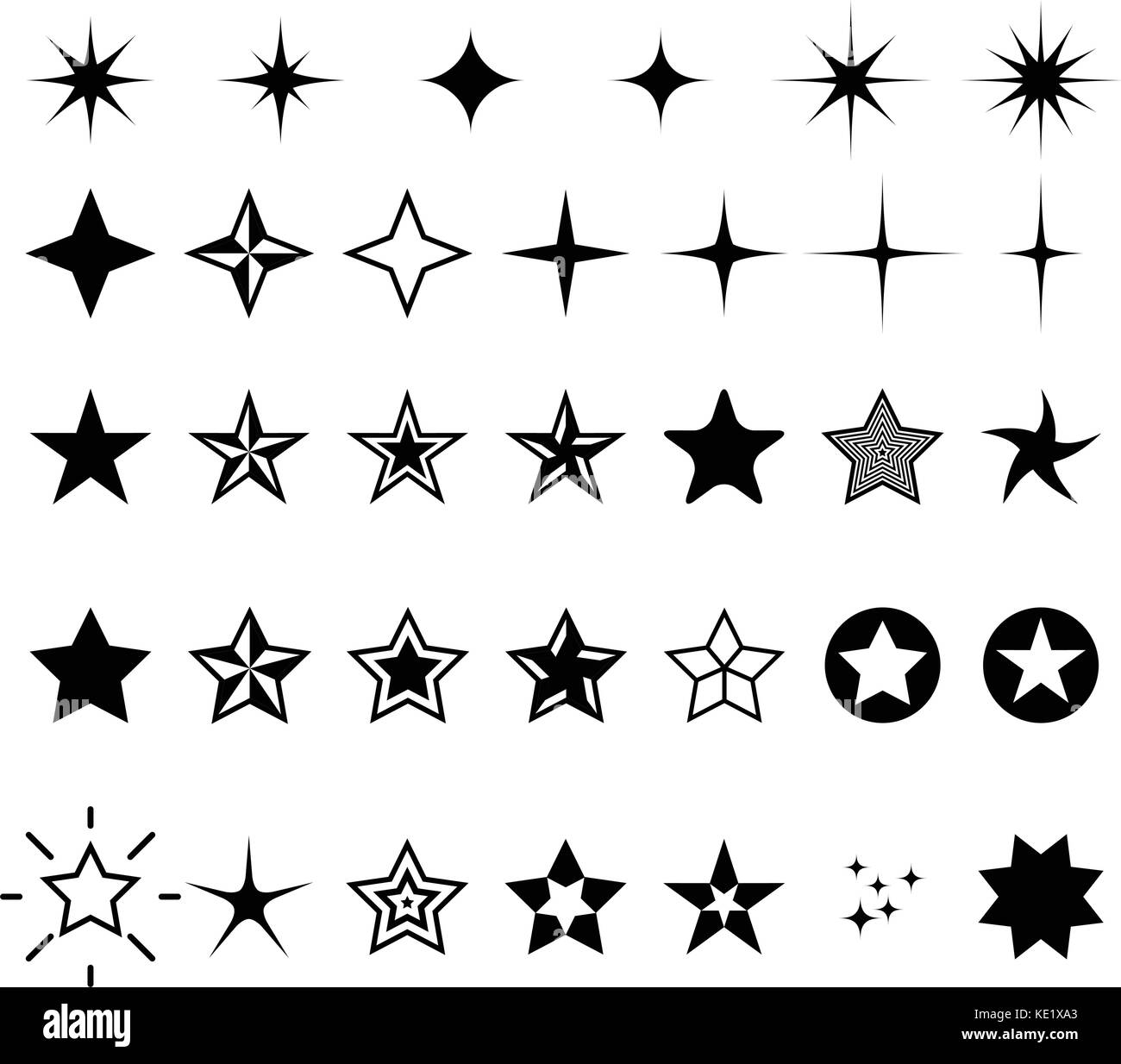 Icone di star - rating, rango e decor simboli Stella Illustrazione Vettoriale