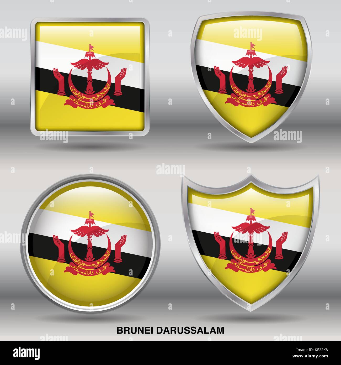 Bandiera brunei - 4 forme bandiere membri paese del mondo con un tracciato di ritaglio Illustrazione Vettoriale