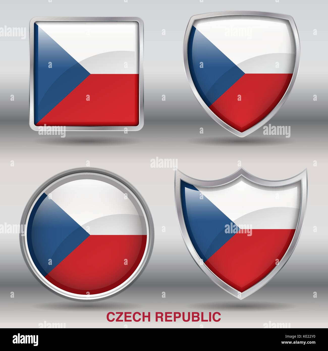 Bandiera della Repubblica ceca - 4 forme bandiere membri paese del mondo con un tracciato di ritaglio Illustrazione Vettoriale