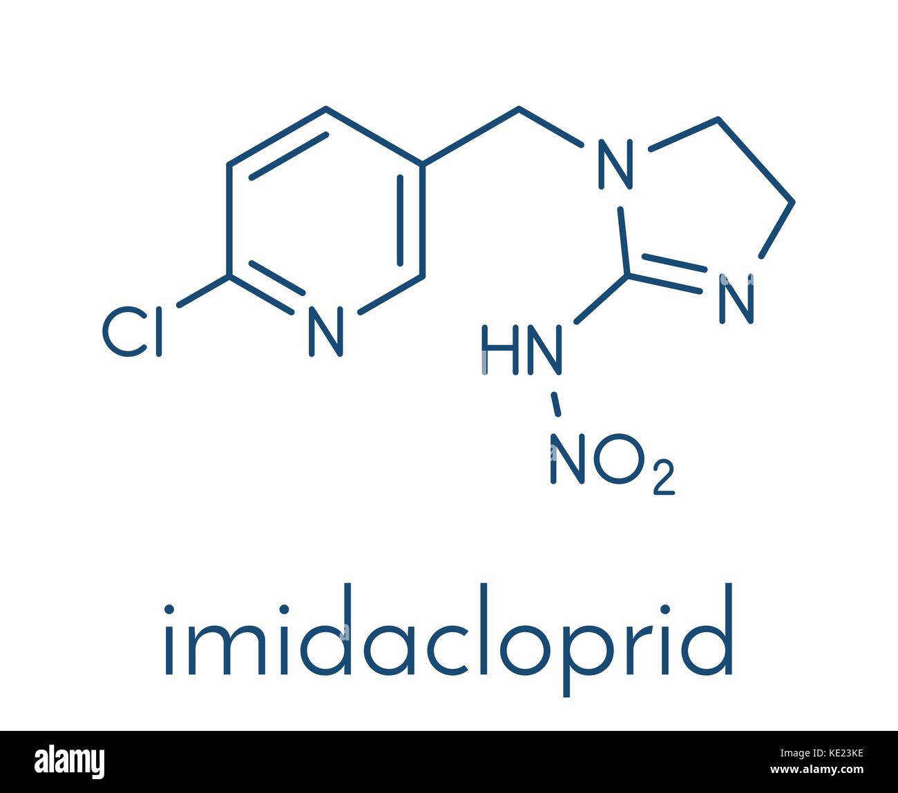 Imidacloprid neonicotinoid insetticida. neurotossina di insetto che può contribuire a Honey Bee sindrome del collasso della colonia. formula scheletrico. Illustrazione Vettoriale