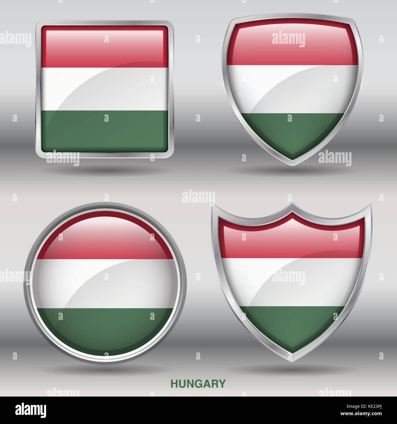 Bandiera Ungheria - 4 forme bandiere membri paese del mondo con un tracciato di ritaglio Illustrazione Vettoriale