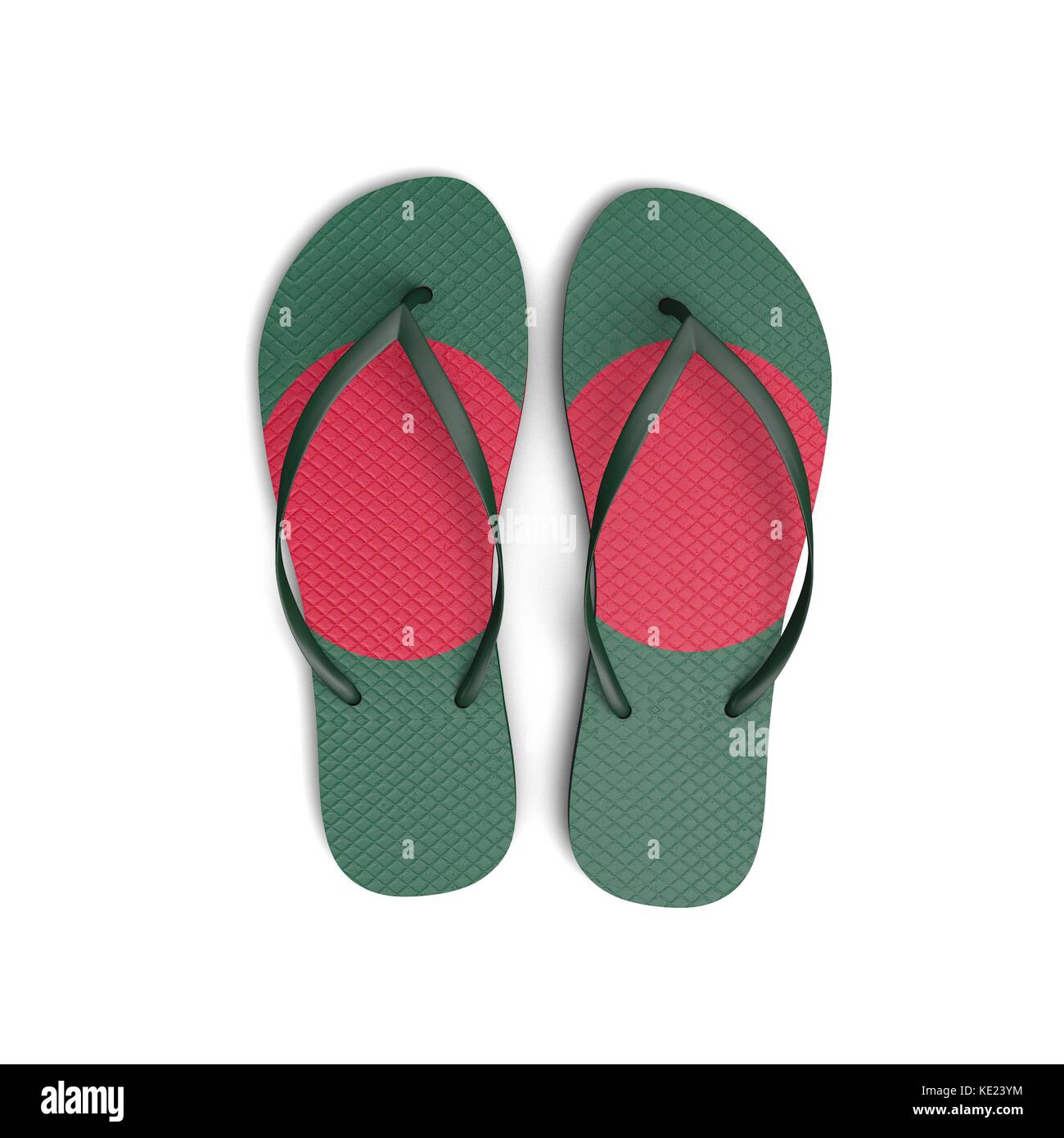 Bangladesh bandiera flip flop sandali su uno sfondo bianco. Il rendering 3D Foto Stock