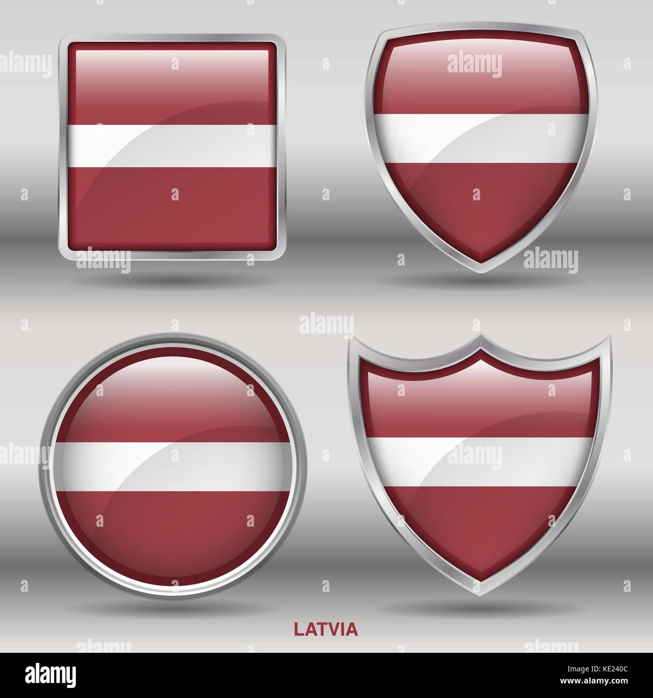 Bandiera della Lettonia - 4 forme bandiere membri paese del mondo con un tracciato di ritaglio Illustrazione Vettoriale