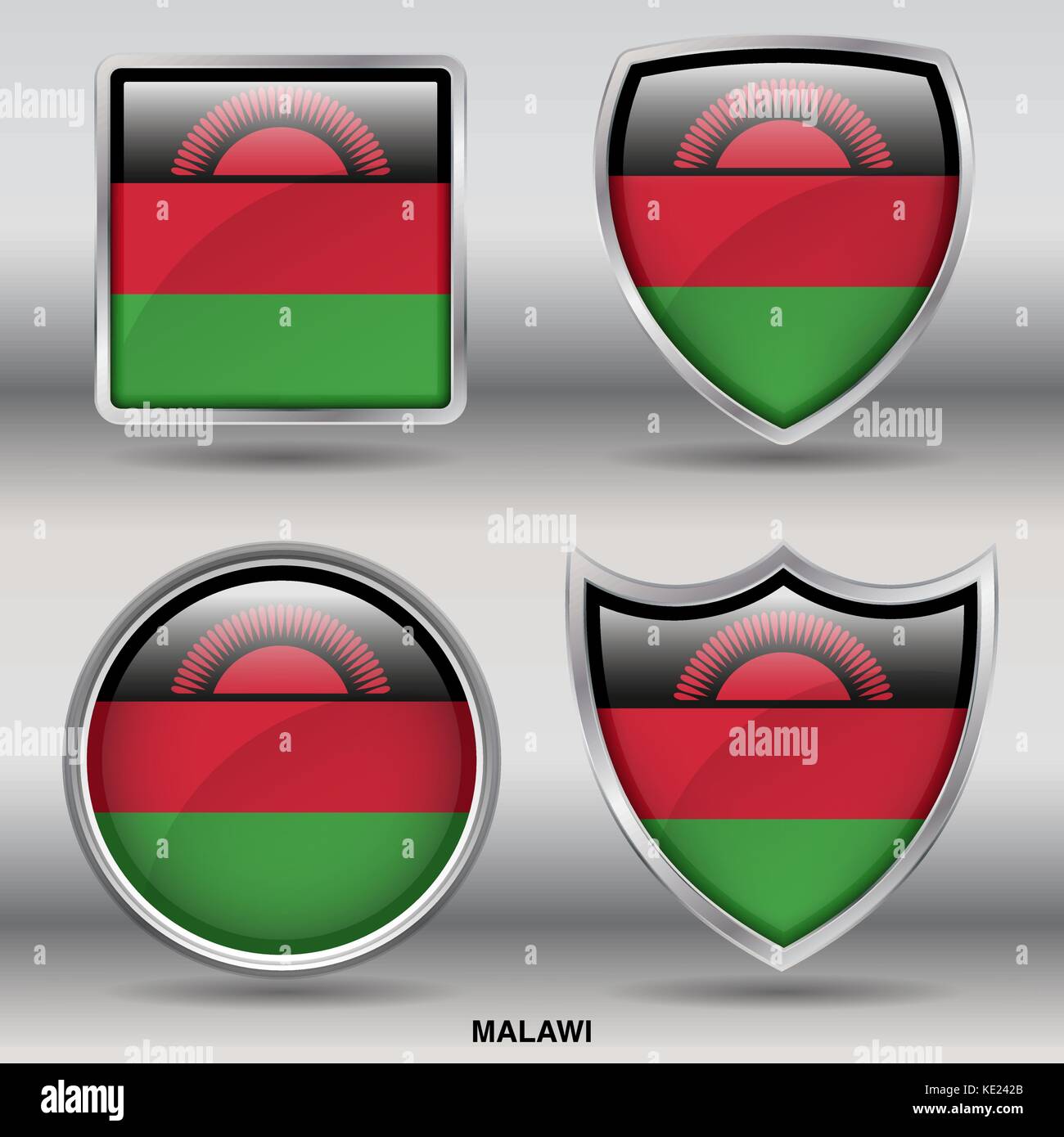 Bandiera malawi - 4 forme bandiere membri paese del mondo con un tracciato di ritaglio Illustrazione Vettoriale