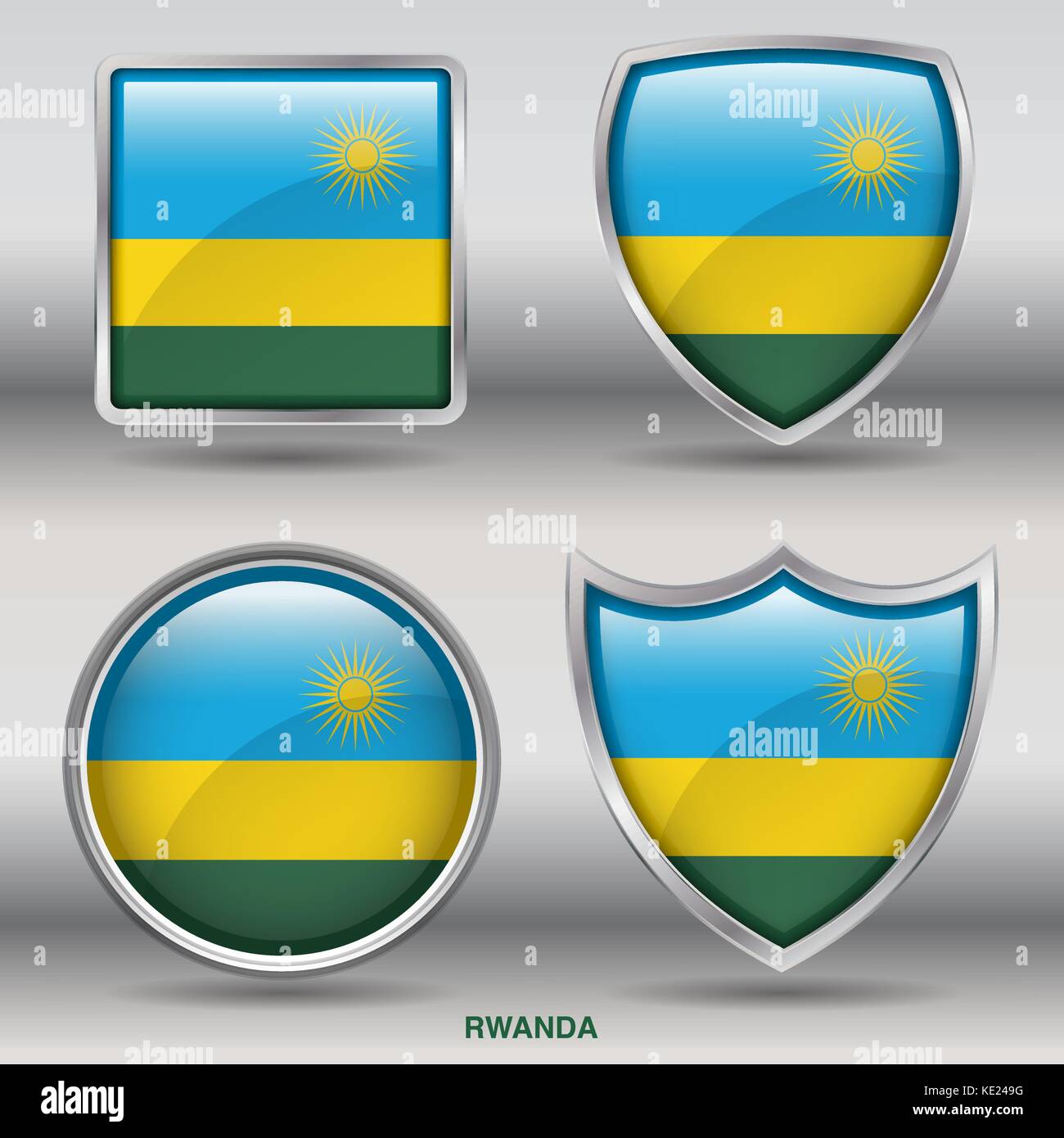 Bandiera del Ruanda - 4 forme bandiere membri paese del mondo con un tracciato di ritaglio Illustrazione Vettoriale