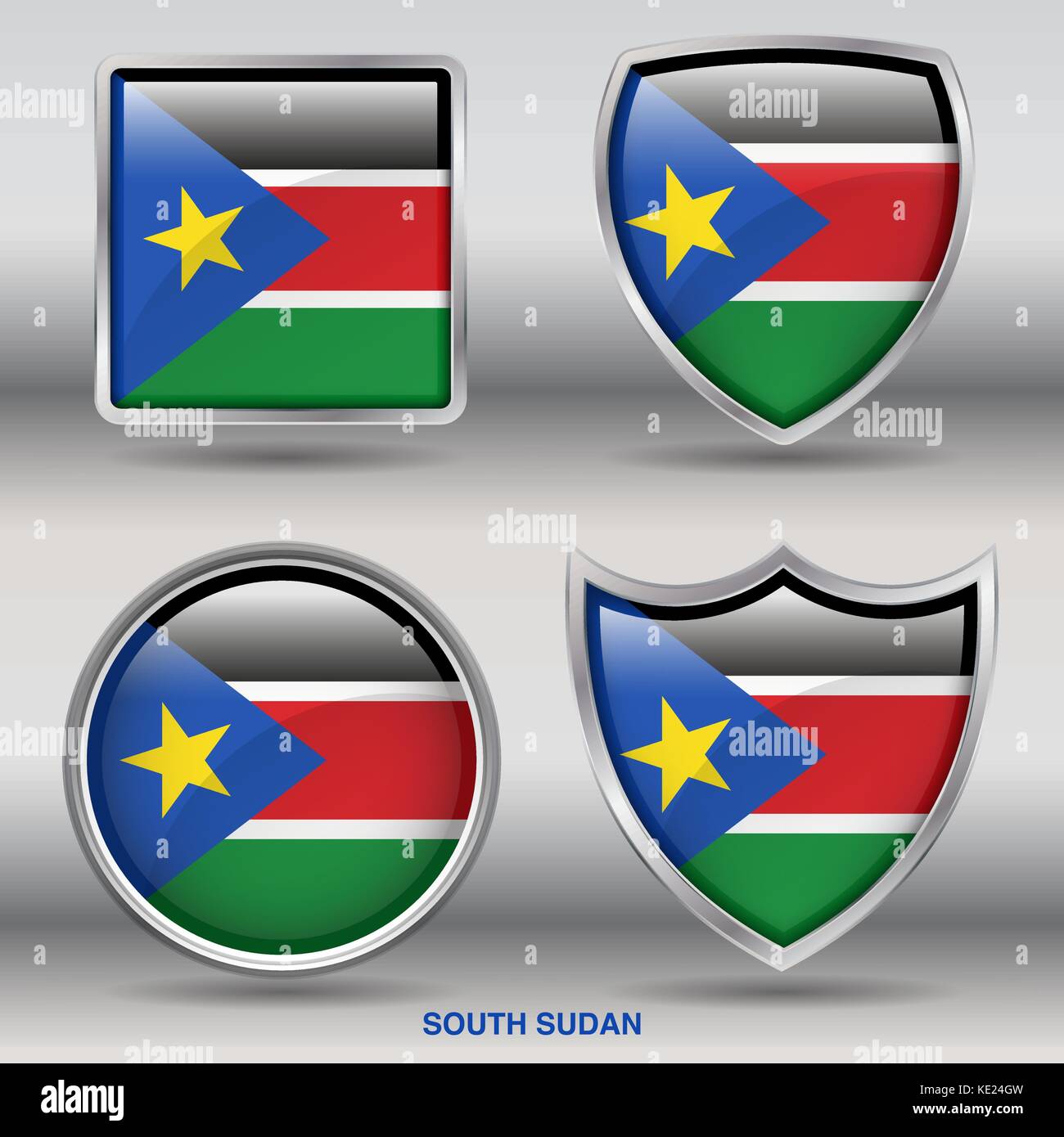 Il sud Sudan - 4 forme bandiere membri paese del mondo con un tracciato di ritaglio Illustrazione Vettoriale