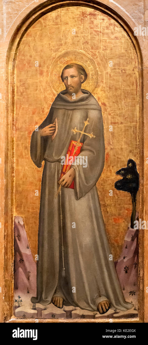 San Francesco di Assisi da Rossello di Jacopo Franchi (c. 1376/77 - c. 1456), tempera e oro su pannello Foto Stock