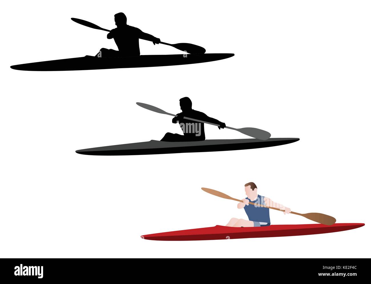 Il kayak silhouette e illustrazione vettoriale Illustrazione Vettoriale