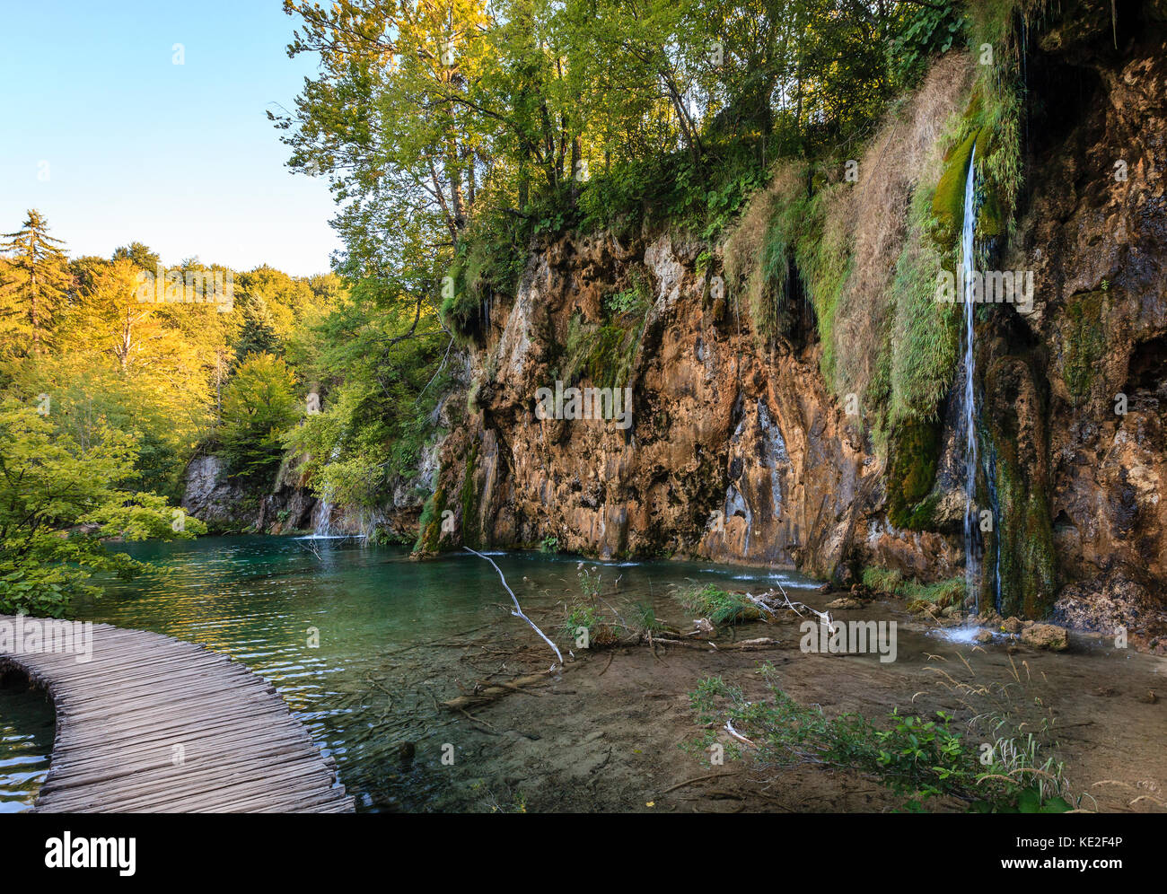 Serata nel parco nazionale dei laghi di Plitvice, Croazia Foto Stock