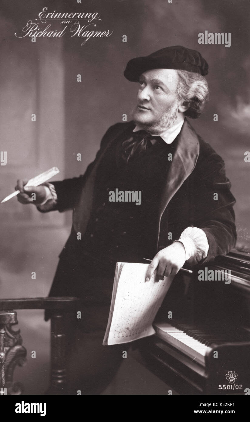Richard Wagner portrait. Appoggiata contro il pianoforte holding manoscritto e penna. Compositore tedesco & autore, 22 maggio 1813 - 13 febbraio 1883. Foto Stock
