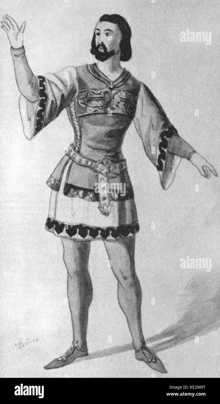Richard Wagner 's "Tannhäuser" - costume design per agire l. Compositore tedesco & autore, 22 maggio 1813 - 13 febbraio 1883. Foto Stock