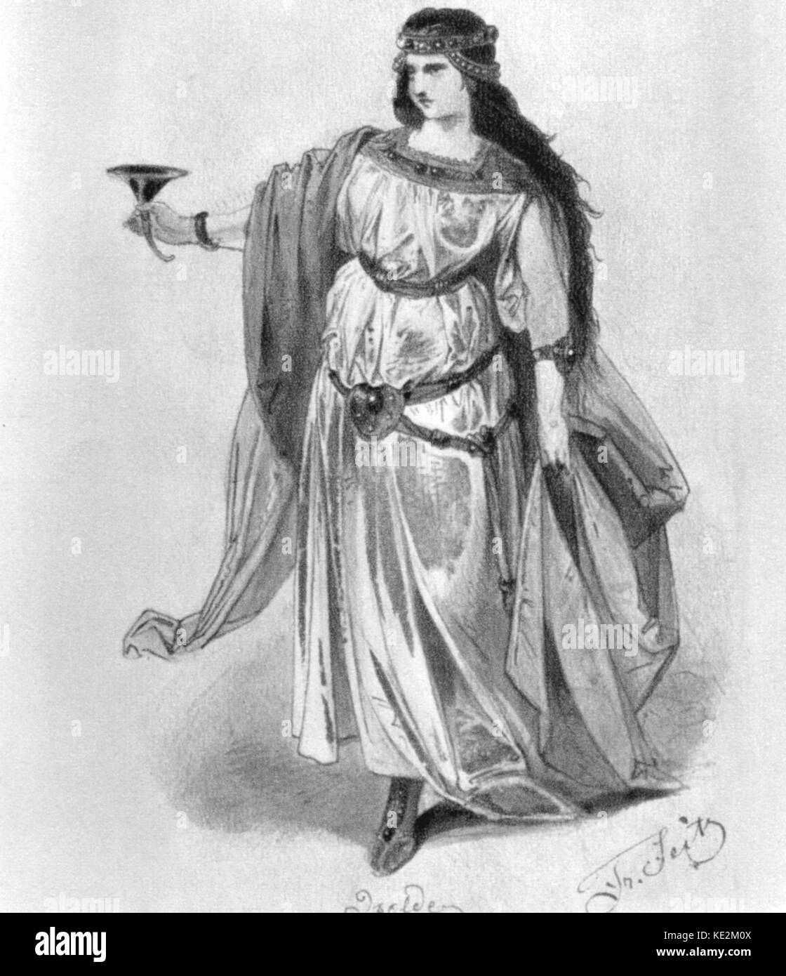 Richard Wagner 's "Tristano e Isotta". Costume Design per Isotta. Per la premiere, da Franz Seitz. Foto Stock