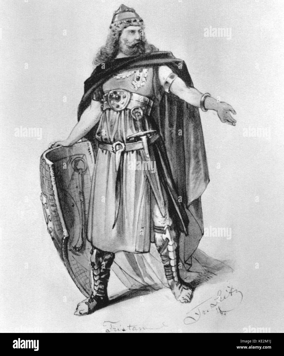 Richard Wagner 's "Tristano e Isotta". Costume Design per Tristan. Per la premiere, da Franz Seitz. Foto Stock