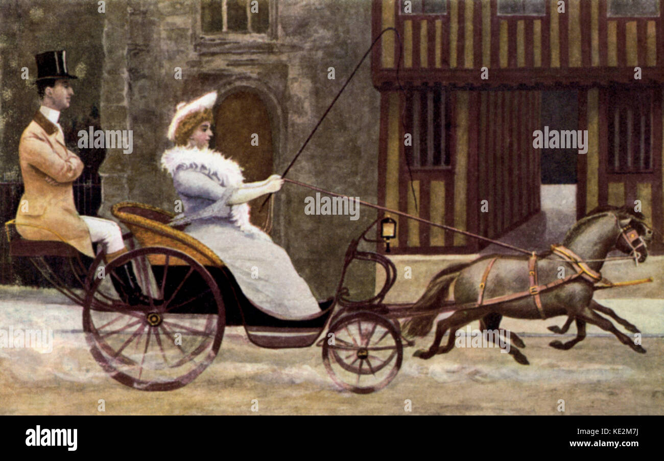 Marie Corelli ( Maria Mackay ) passando il Guild Chapel in Stratford-su-Avon. Romanziere inglese e il pianista, Maggio 1855 - 1924. A cavallo e cavalli Foto Stock