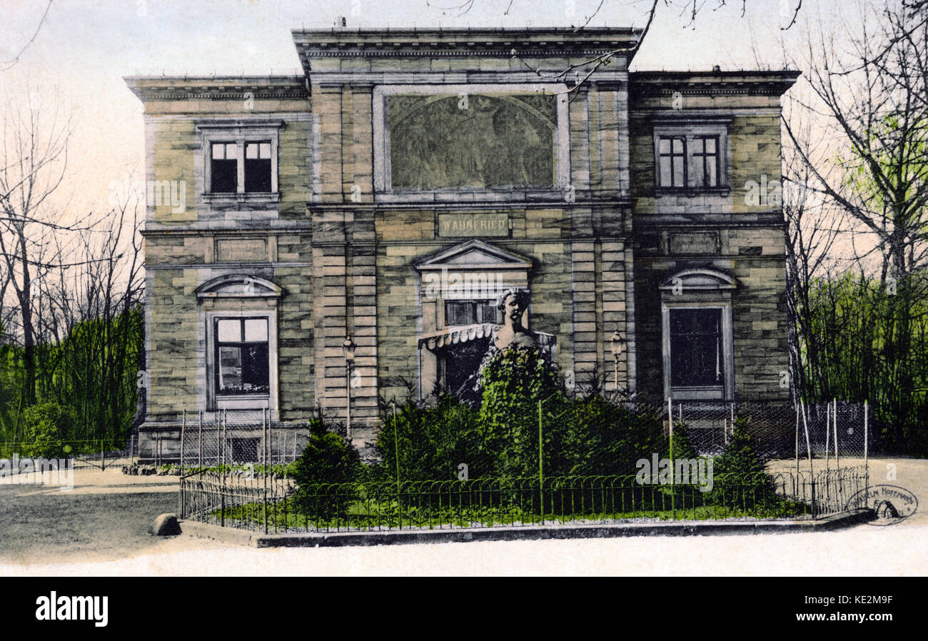 Bayreuth - Casa Wahnfried. Richard Wagner 's villa. Compositore tedesco & autore, 22 maggio 1813 - 13 febbraio 1883. Didascalia: "Hier, wo mein Wähnen Frieden fand, 'Wahnfried' Sei dieses Haus von mir benannt'. Foto Stock