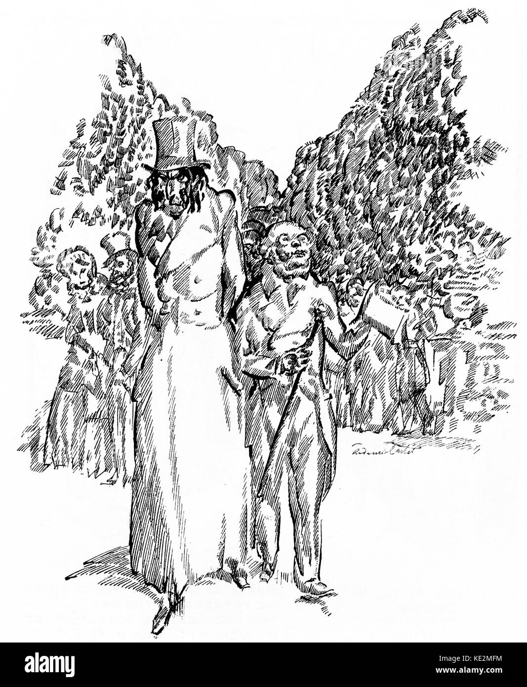 Niccolò Paganini - illustrazione italiano del violinista e compositore (sinistra) con un uomo in piedi accanto a lui. La didascalia recita, "Era Paganini stesso che è venuto in vista." 27 Ottobre 1782 - 27 maggio 1840. Foto Stock