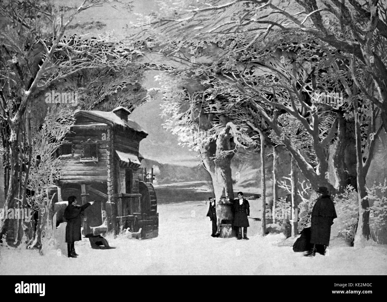 Duello scena dal compositore russo Tchaikovsky 's ' Eugene Onegin ' presso il Theater des Westens a Berlino. Preso dalla rivista "Bühne und Welt", edizione speciale. 7 Maggio 1840 - 6 novembre 1893. Foto Stock