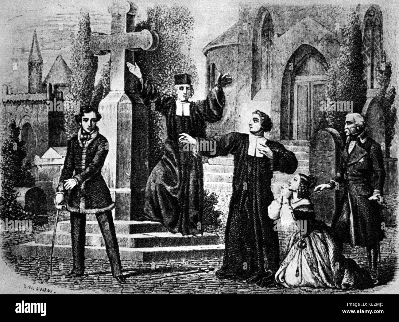 Scena da 'Stiffelio' - opera in tre atti di Giuseppe Verdi, da un Italiano su libretto di Francesco Maria Piave, basato su gioca Le Pasteur, ou l'Évangile et le foyer di Émile Souvestre ed Eugène borghesi. Prima esecuzione: 16 novembre 1850, il Teatro Grande di Trieste. Foto Stock