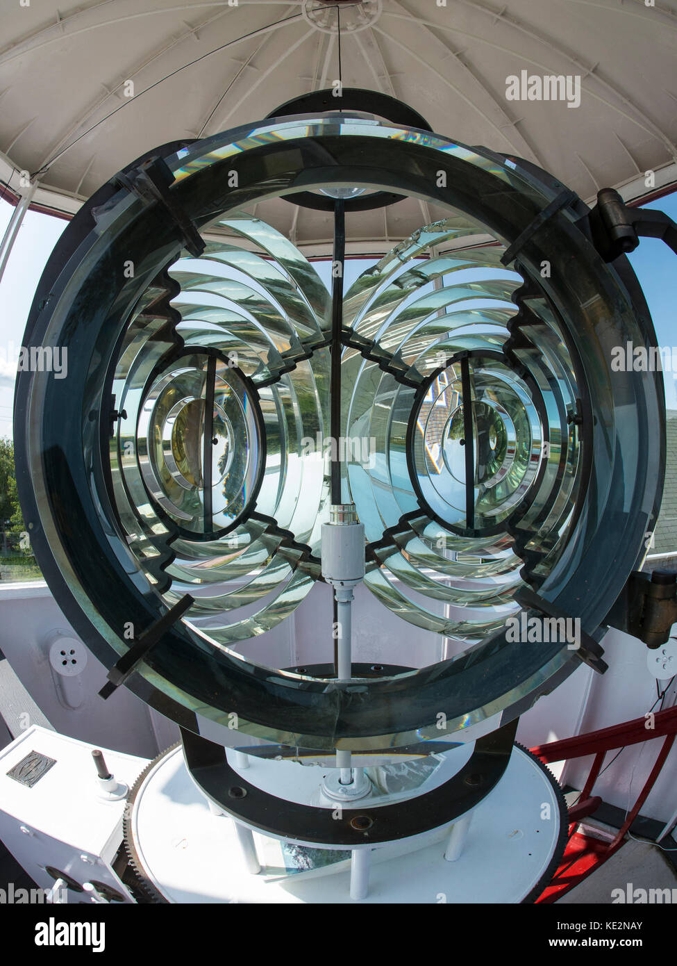 Lente di Fresnel fatti a Parigi, San Paolo Island Lighthouse, Cape Breton Island, Dingwall, Nova Scotia, Canada. Foto Stock