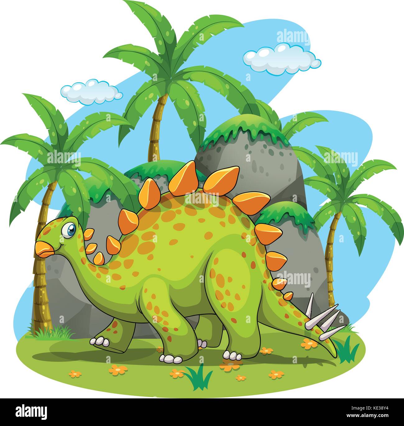 Dinosauro verde a piedi nel parco illustrazione Illustrazione Vettoriale