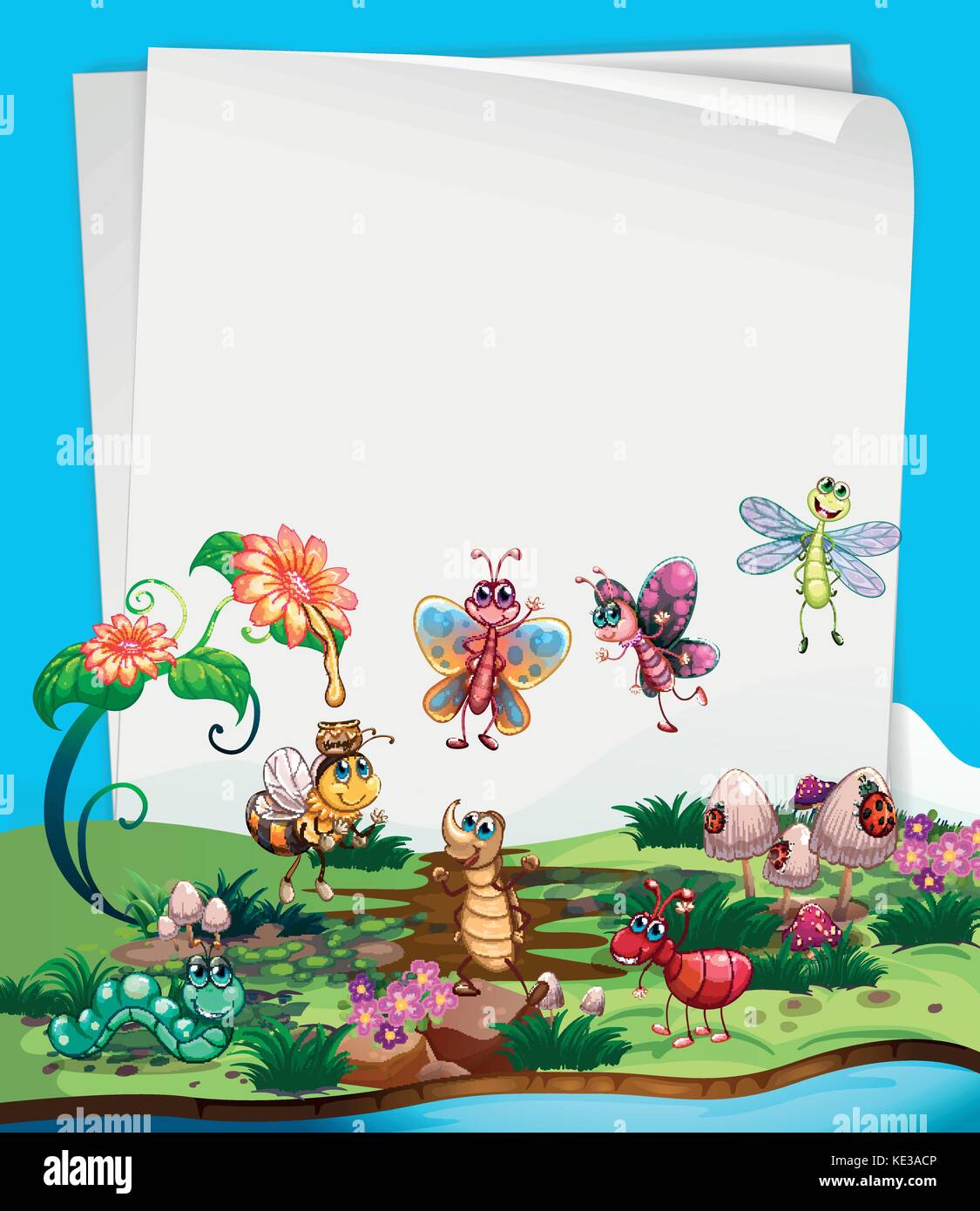 Modello di carta con la presenza di insetti nel giardino illustrazione Illustrazione Vettoriale