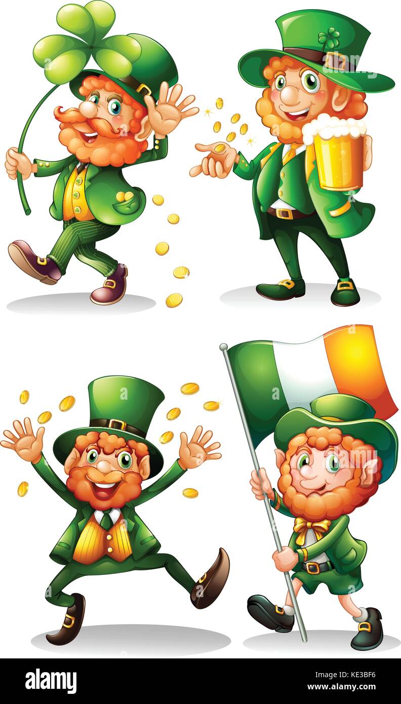 Leprechaun con foglie di colore verde e oro illustrazione Illustrazione Vettoriale