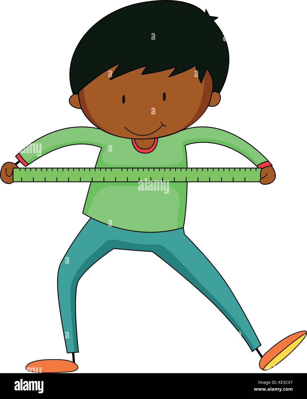 Little Boy misurando con illustrazione del righello Illustrazione Vettoriale