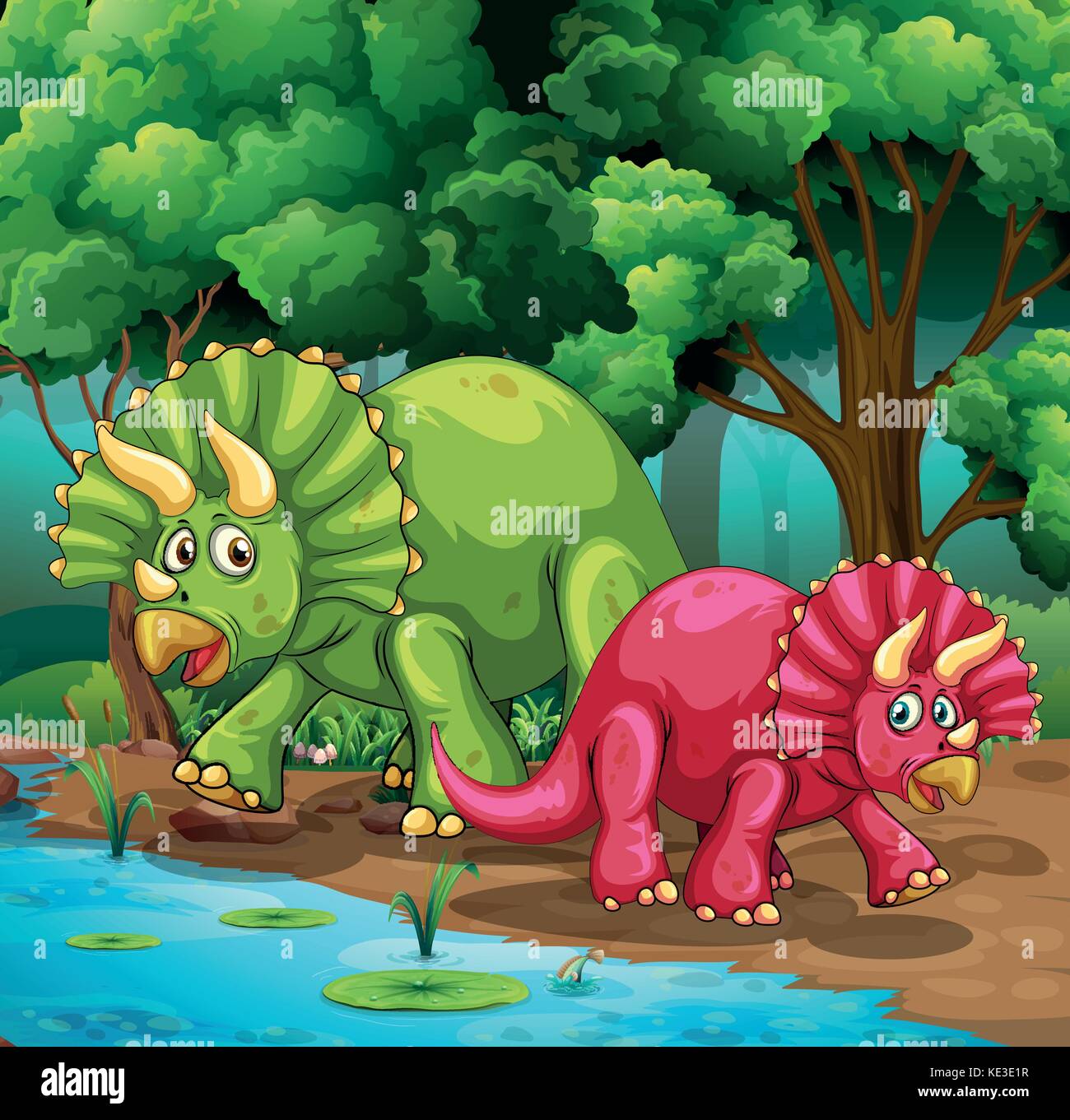 I dinosauri nella foresta illustrazione Illustrazione Vettoriale