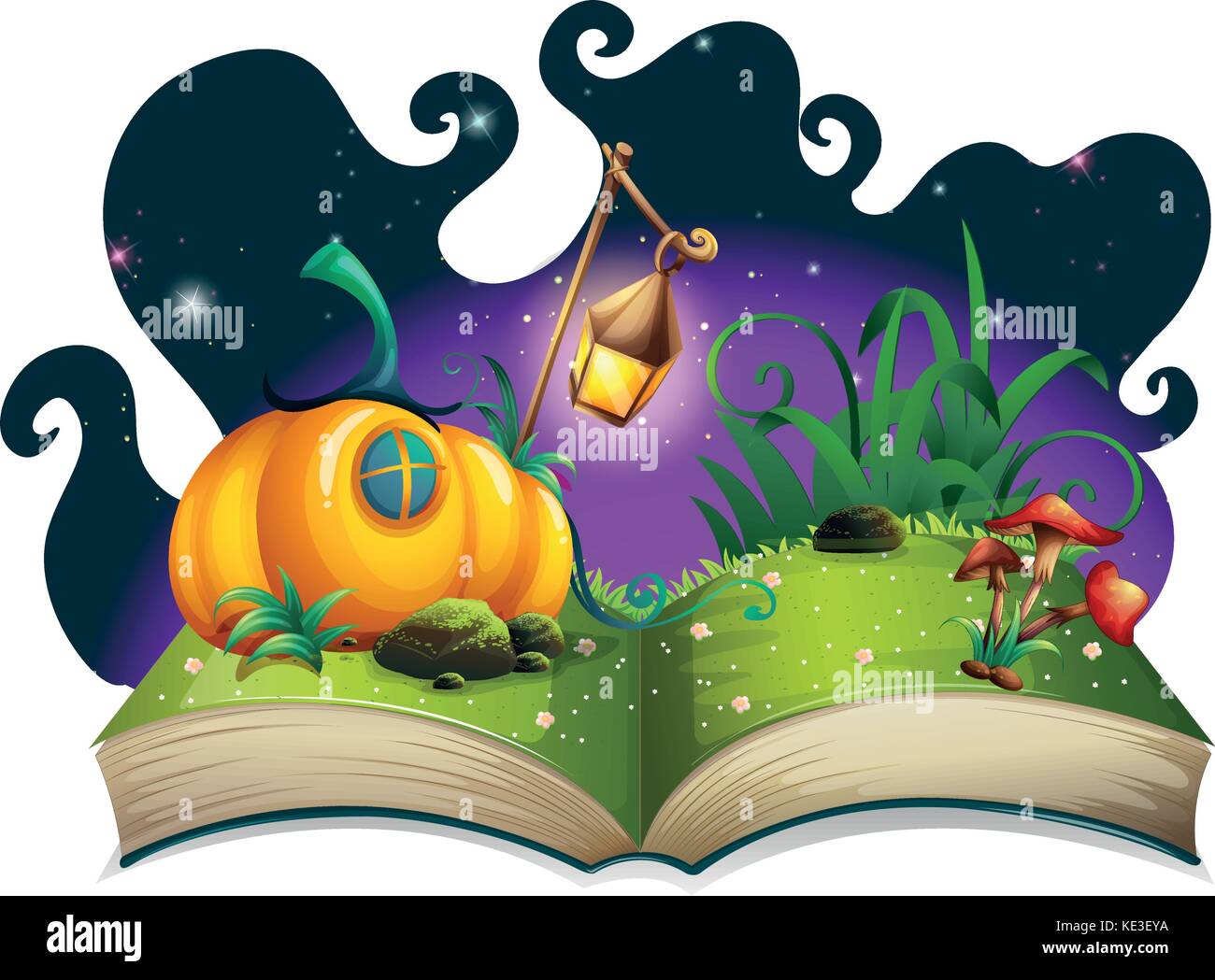 Storybook con zucca casa durante la notte illustrazione Illustrazione Vettoriale