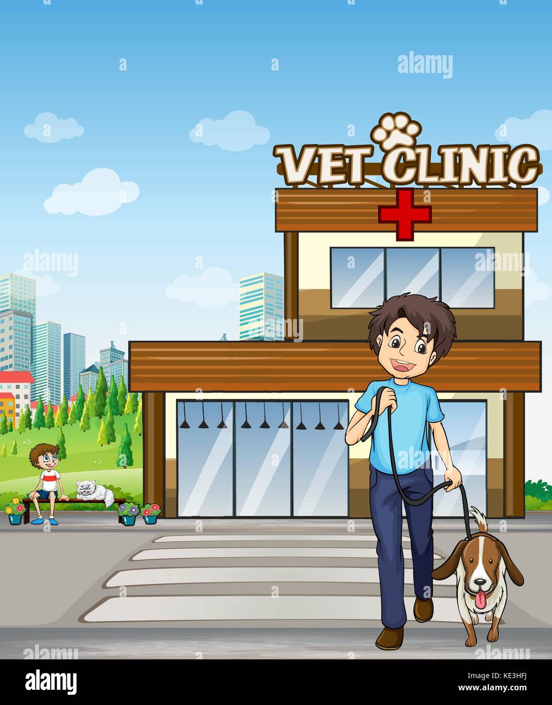 Le persone che assumono il pet animal clinic illustrazione Illustrazione Vettoriale