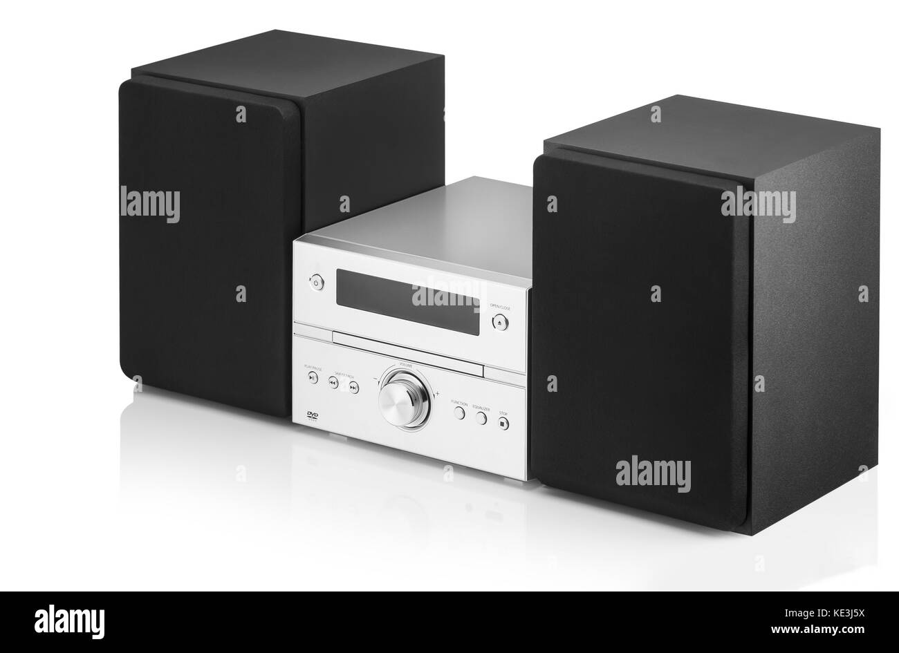 Music Center con due altoparlanti su sfondo bianco Foto Stock