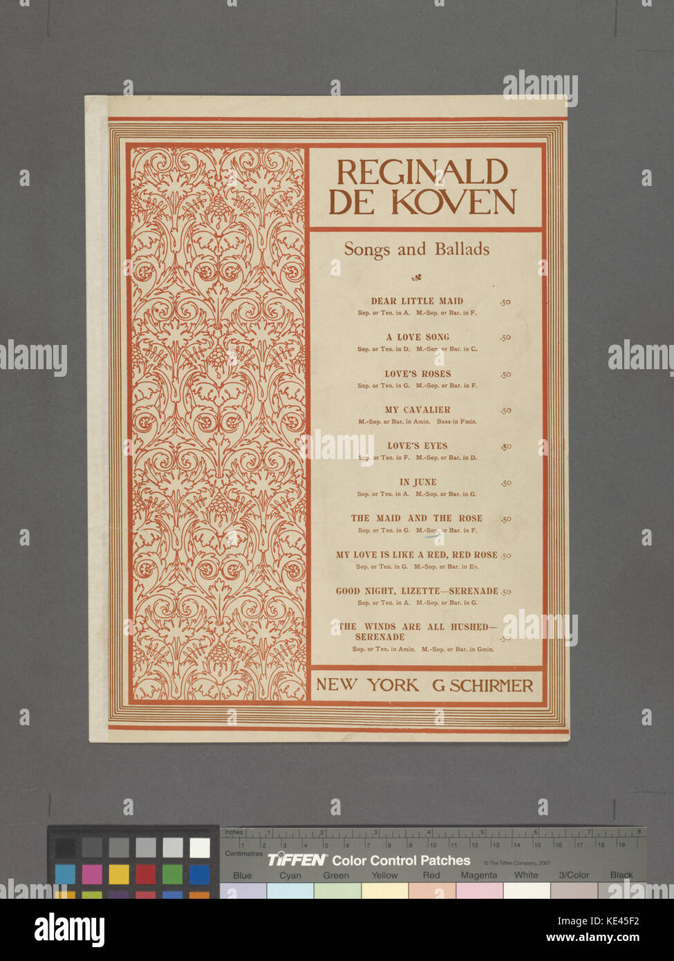 Illustrazione intitolata "la cameriera e la rosa", raffigurante una giovane donna e una rosa in un contesto stilizzato o romantico, dall'archivio di immagini NYPL. Foto Stock