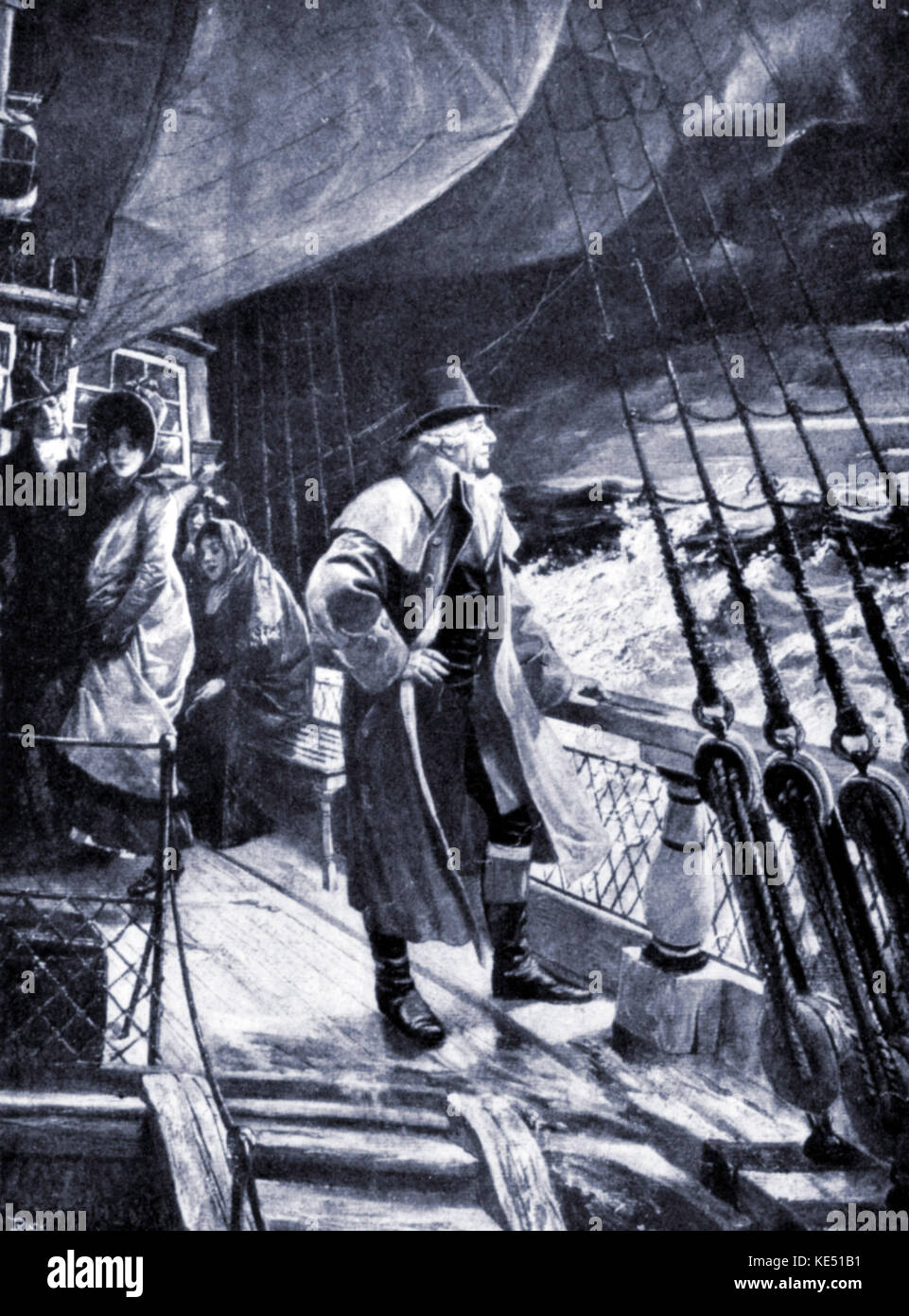 Franz Joseph Haydn catturati in una tempesta durante il suo attraversamento di mare a Londra , Inghilterra. Il compositore austriaco, 31 marzo 1732 - 31 maggio 1809. Dipinto di Edouard Hamman (1819-1888). Foto Stock