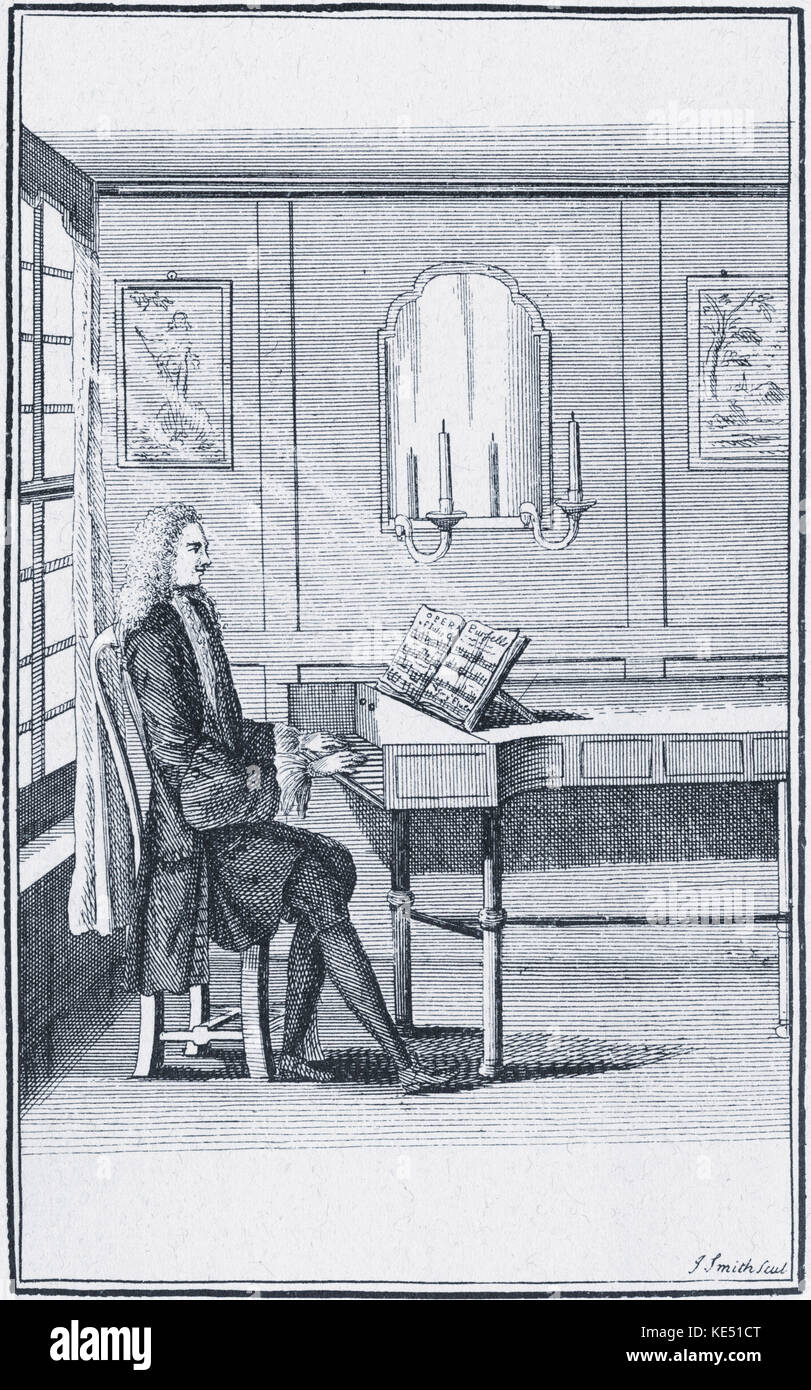 Inizio del xviii secolo clavicembalista, , la didascalia recita - " Il clavicembalo illustrato e migliorata; in cui è mostrato il modo italiano di diteggiatura. ' Dal moderno Musick-Master o il musicista universale, pubblicata a Londra, 1731. Foto Stock