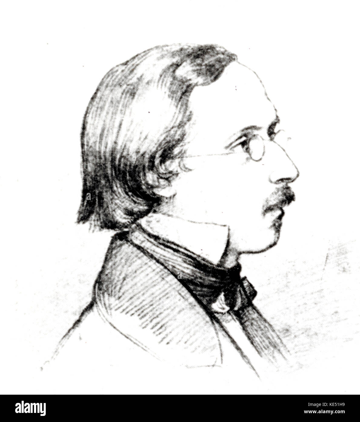 Peter Cornelius - firmato il ritratto del compositore tedesco, poeta e autore. 24 Dicembre 1824 - 26 ottobre 1874. Foto Stock
