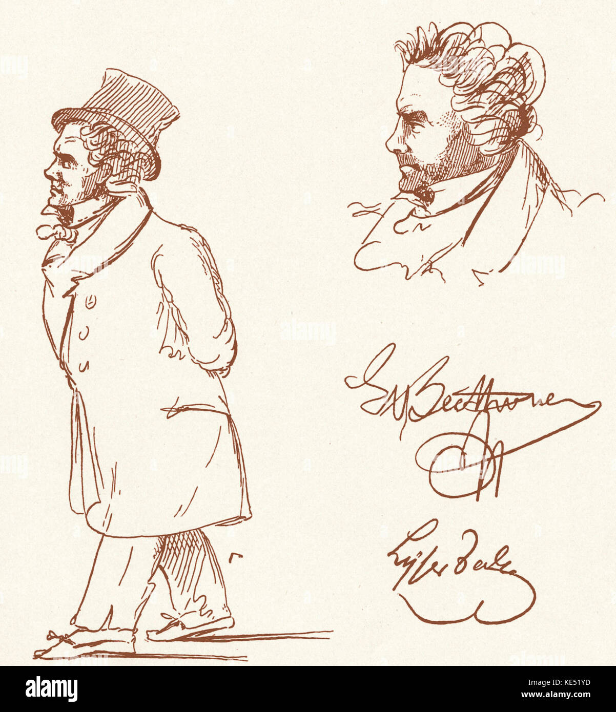 Ludwig van Beethoven - caricatura / Disegno del compositore tedesco di J.P. Lyser. 17 Dicembre 1770 - 26 Marzo 1827 Foto Stock