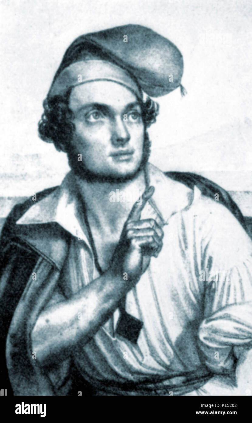 Daniel - François - Esprit Auber opera "La Muette de Portici' (la ragazza muta di Portici) - Gilbert Duprez come Masaniello. Auber: Il compositore francese, 29 Gennaio 1782 - 13 maggio 1871. Duprez: francese tenore, 6 Dicembre 1806 - 23 settembre 1896. Foto Stock