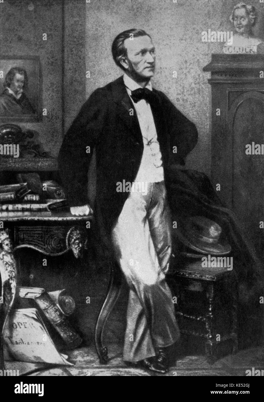 Richard Wagner, del compositore tedesco e autore, mentre a Monaco di Baviera opera house. Intorno al tempo di "Tristano e Isotta" première. Copia di pittura. Compositore tedesco & autore, 22 maggio 1813 - 13 febbraio 1883. Foto Stock