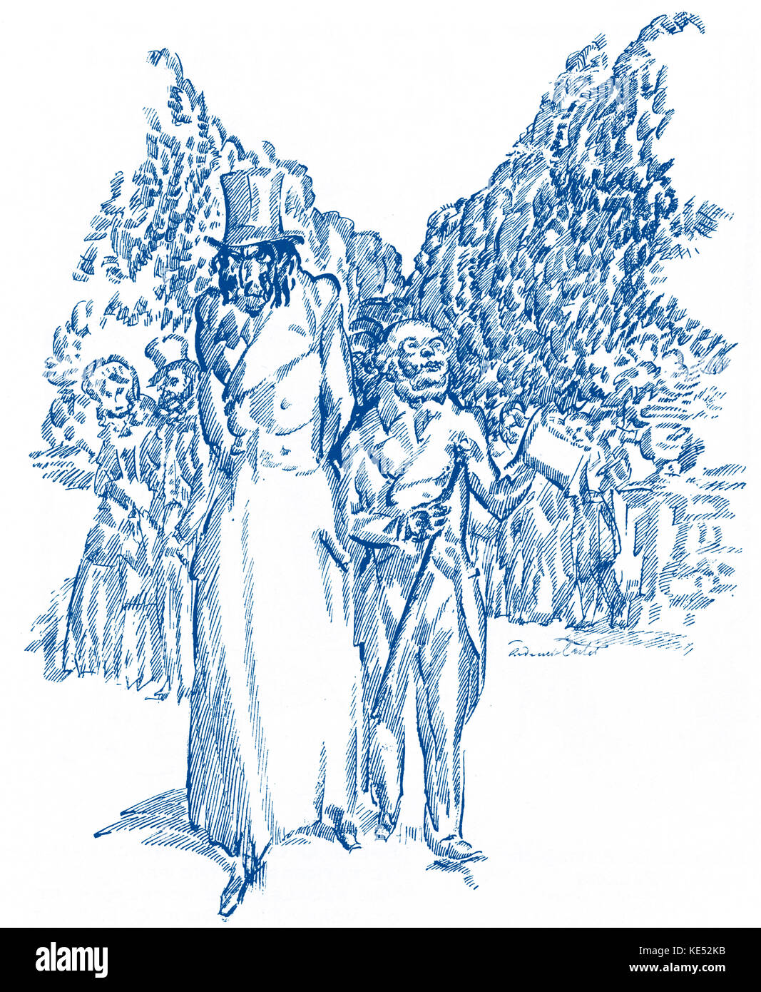 Niccolò Paganini - illustrazione italiano del violinista e compositore (sinistra) con un uomo in piedi accanto a lui. La didascalia recita, "Era Paganini stesso che è venuto in vista." 27 Ottobre 1782 - 27 maggio 1840. Foto Stock