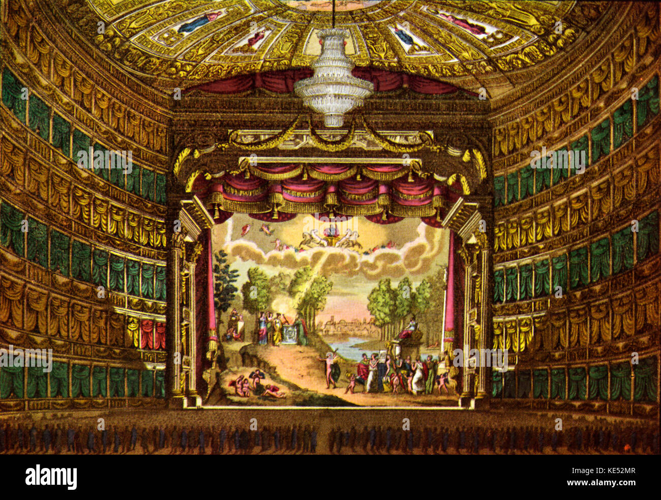 Interno del Teatro La Scala di Milano. Inizio a metà del XIX secolo. Foto Stock