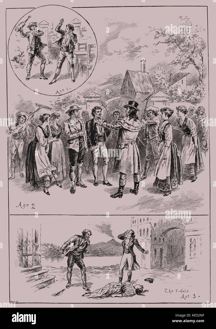 Signa da Frederic (Imene) Cowen. Scritto in 1893, - l'opera non è riuscito nella sua performance a Londra e anche a Milano la produzione. Illustrazione delle prestazioni di Milano 12 novembre 1893. Il disegno mostra il atto 1, Atto 2, Atto 3. Fonte: illustrato Sporting e drammatiche notizie 25 novembre 1893. Compositore inglese 29 Gennaio 1852 - 6 ottobre 1835. Foto Stock