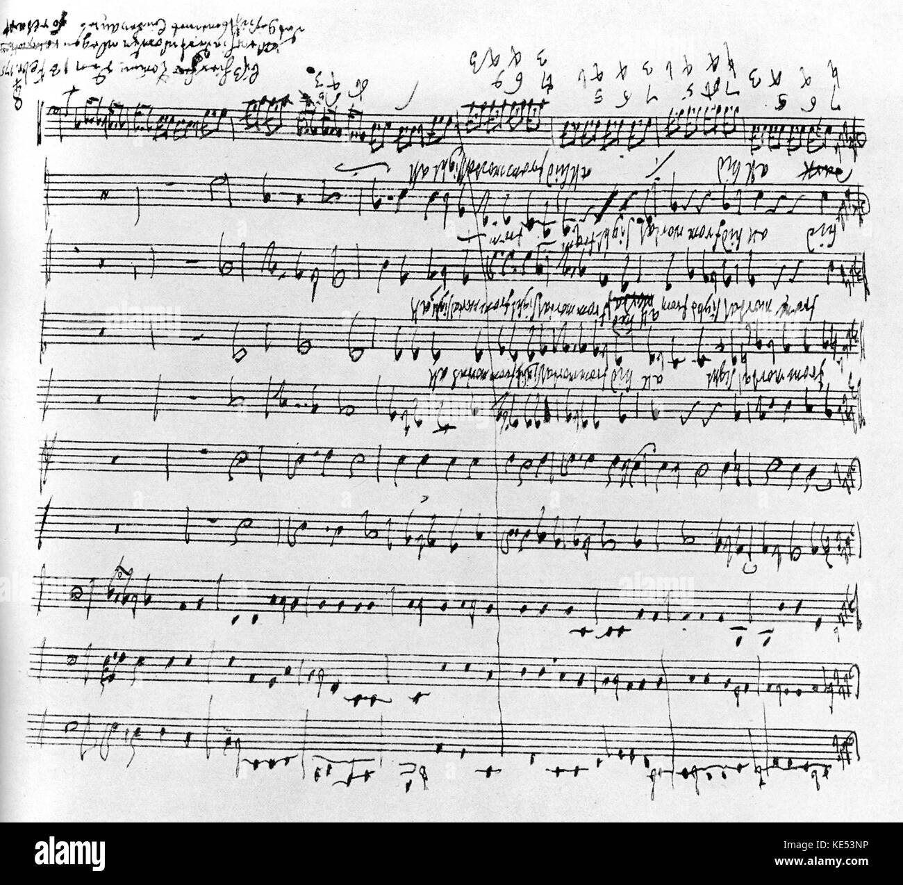 Jephtha, oratorio di G F Handel - Punteggio pagina in Handel 's grafia. Data nell'angolo inferiore destro, 13 febbraio 1751. Foto Stock