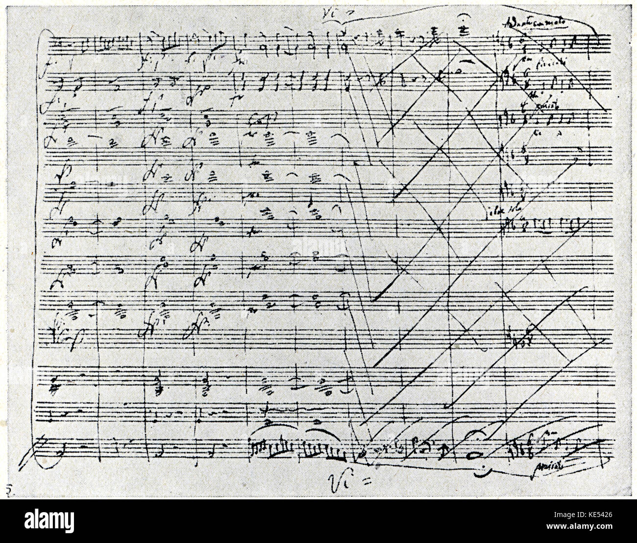 Mozart 's Nozze di Figaro - manoscritto originale , K492. Opera comica composta da Mozart, 1786. Wolfgang Amadeus Mozart: Il compositore austriaco, 27 Gennaio 1756 - 5 dicembre 1791. Foto Stock