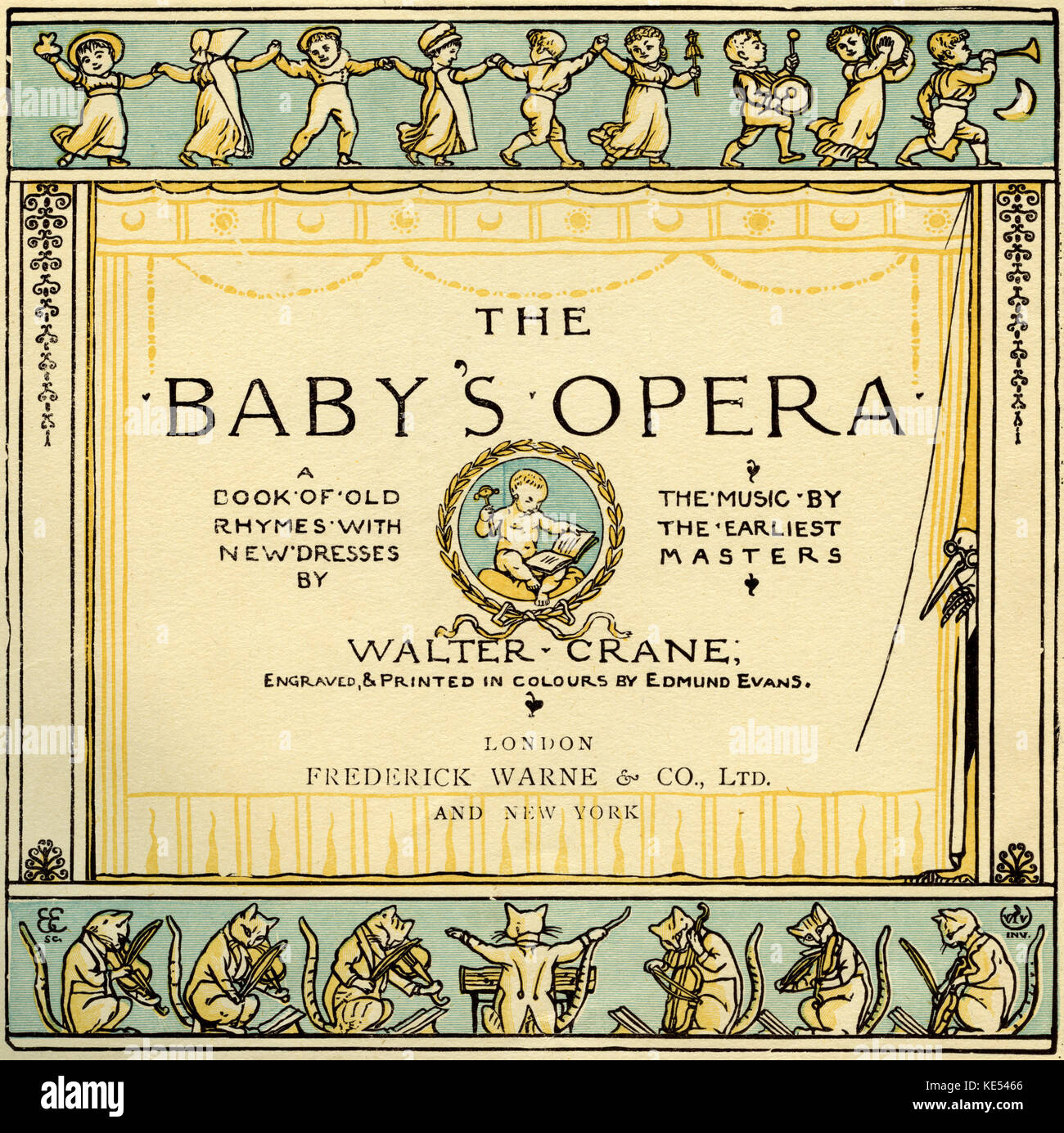 Il Bambino di Opera titlepage da Walter gru. In primo luogo pubblicato in 1877. Mostra i bambini danza e orchestra di felino. Artista inglese di arti e mestieri movimento, 15 agosto 1845 - 14 Marzo 1915 Foto Stock