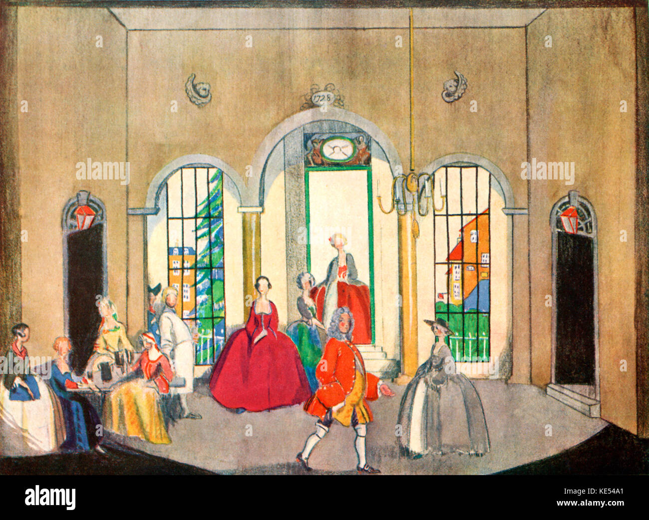 "Beggar's Opera' 'La Beggar's Opera" di John Gay. Una taverna vicino a Newgate. Di scena. JG: drammaturgo inglese e poeta 16 Settembre 1685 - 4 dicembre 1732. Illustrazione di Claude Lovat Fraser. 1921. Foto Stock